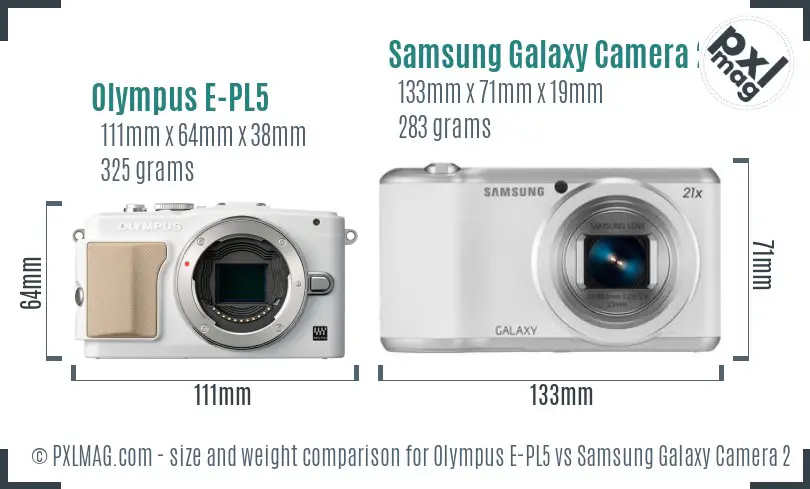 Olympus E-PL5 vs Samsung Galaxy Camera 2 size comparison