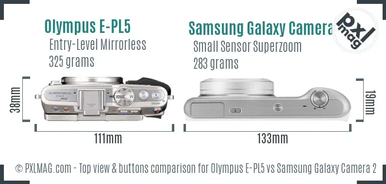 Olympus E-PL5 vs Samsung Galaxy Camera 2 top view buttons comparison