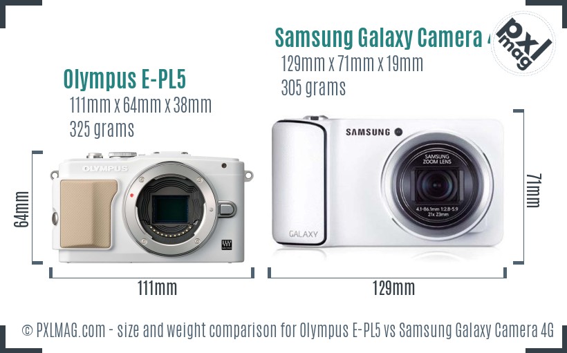 Olympus E-PL5 vs Samsung Galaxy Camera 4G size comparison