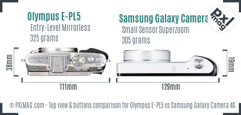 Olympus E-PL5 vs Samsung Galaxy Camera 4G top view buttons comparison