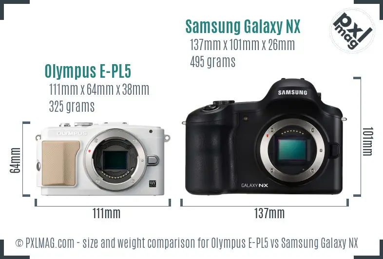 Olympus E-PL5 vs Samsung Galaxy NX size comparison