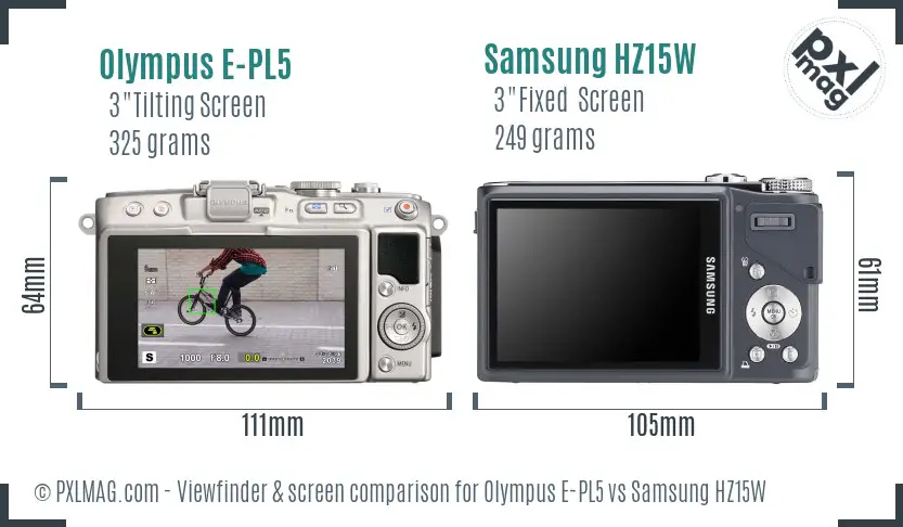 Olympus E-PL5 vs Samsung HZ15W Screen and Viewfinder comparison