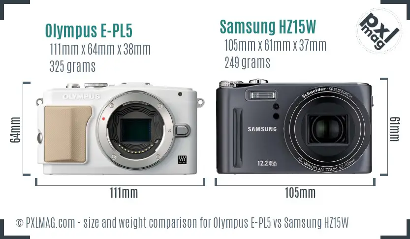 Olympus E-PL5 vs Samsung HZ15W size comparison