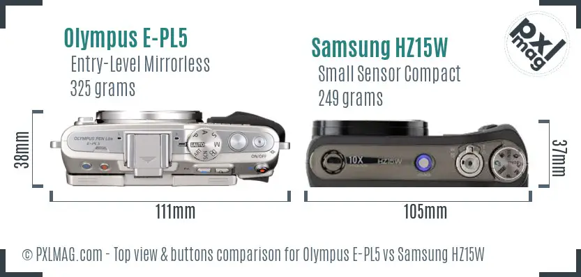 Olympus E-PL5 vs Samsung HZ15W top view buttons comparison