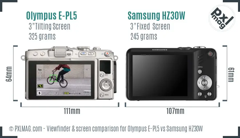 Olympus E-PL5 vs Samsung HZ30W Screen and Viewfinder comparison