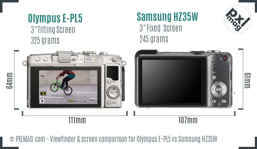 Olympus E-PL5 vs Samsung HZ35W Screen and Viewfinder comparison