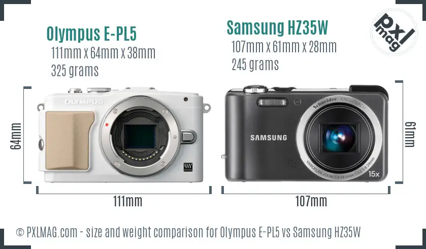 Olympus E-PL5 vs Samsung HZ35W size comparison Olympus E-PL5 vs Samsung HZ35W size comparison