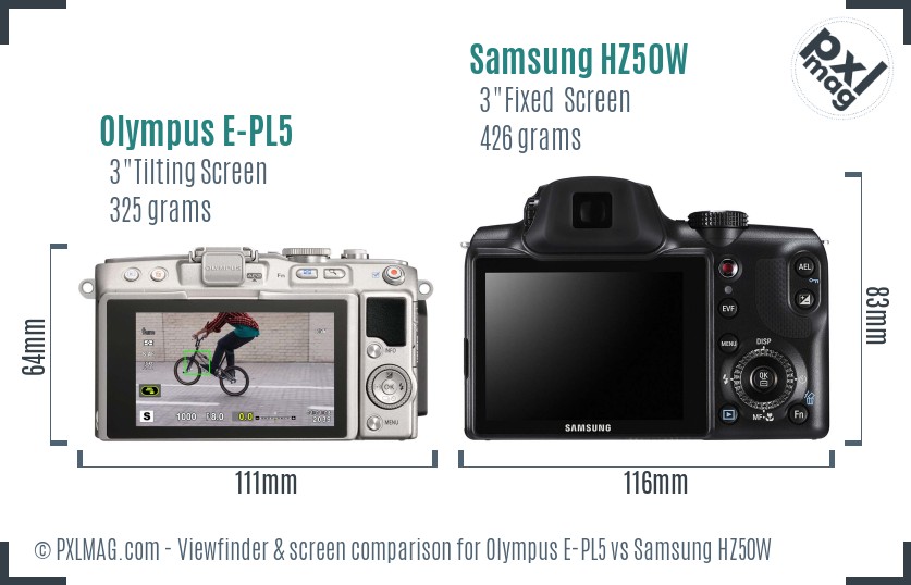 Olympus E-PL5 vs Samsung HZ50W Screen and Viewfinder comparison