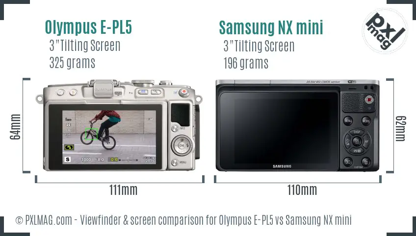 Olympus E-PL5 vs Samsung NX mini Screen and Viewfinder comparison