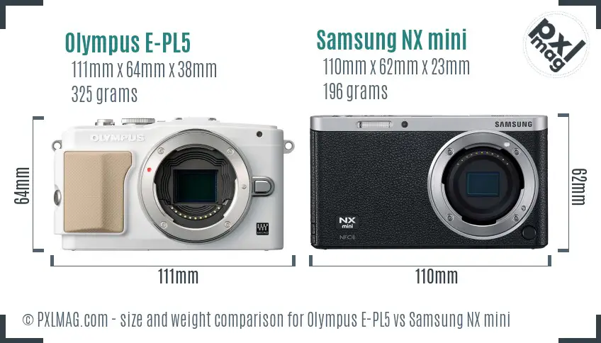 Olympus E-PL5 vs Samsung NX mini size comparison