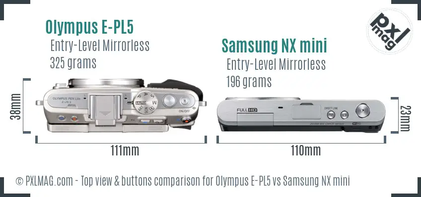 Olympus E-PL5 vs Samsung NX mini top view buttons comparison