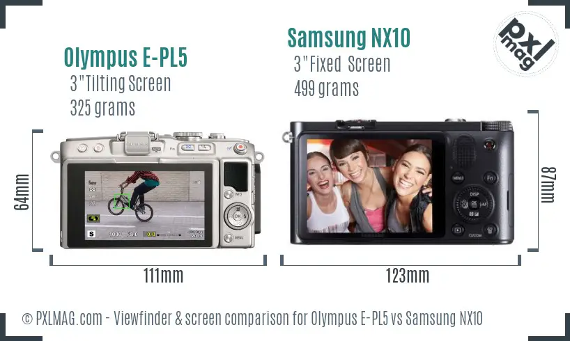 Olympus E-PL5 vs Samsung NX10 Screen and Viewfinder comparison