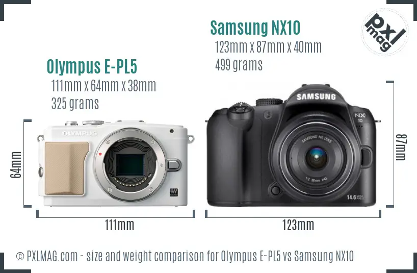 Olympus E-PL5 vs Samsung NX10 size comparison