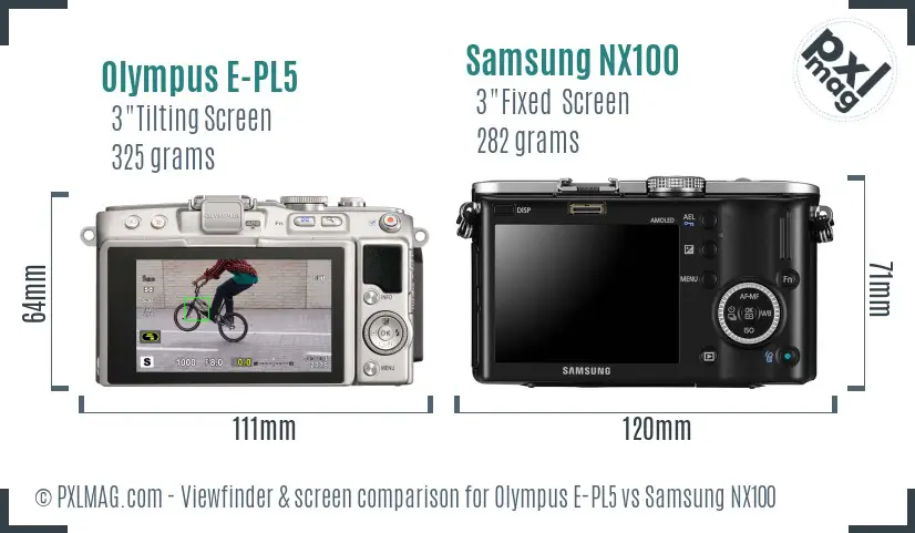 Olympus E-PL5 vs Samsung NX100 Screen and Viewfinder comparison