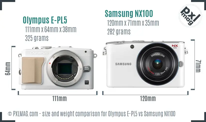 Olympus E-PL5 vs Samsung NX100 size comparison