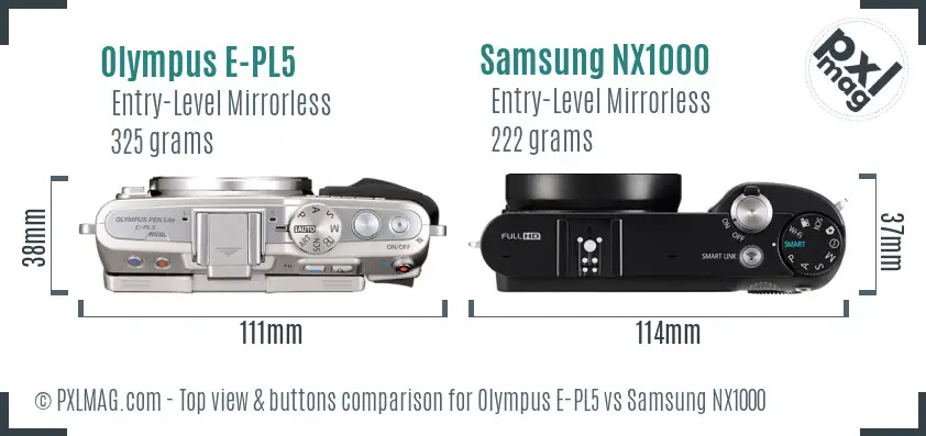 Olympus E-PL5 vs Samsung NX1000 top view buttons comparison