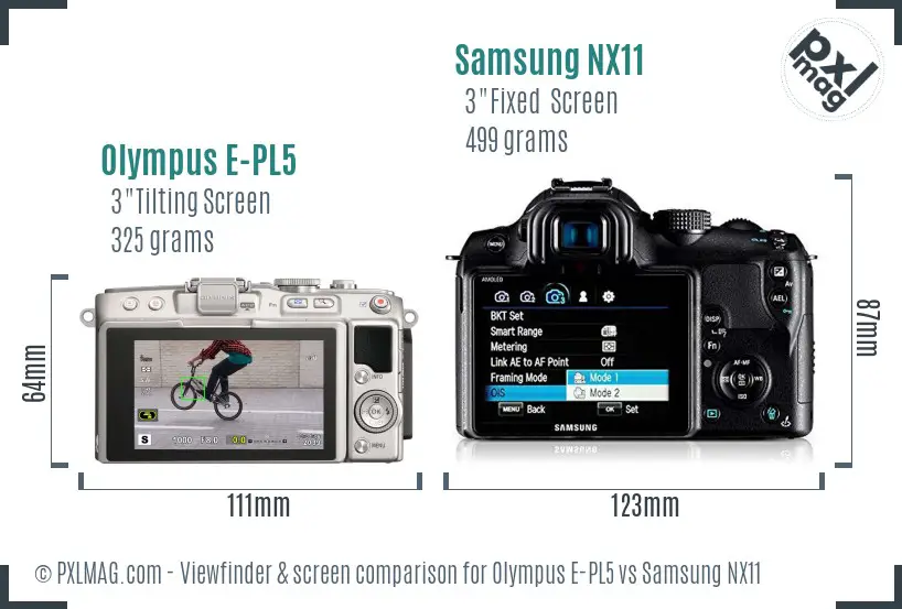 Olympus E-PL5 vs Samsung NX11 Screen and Viewfinder comparison