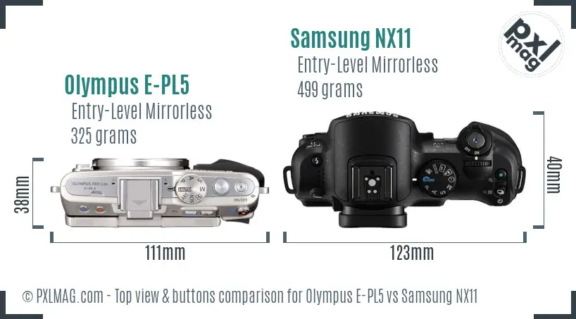 Olympus E-PL5 vs Samsung NX11 top view buttons comparison