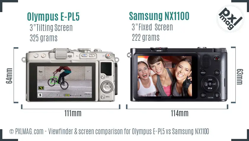 Olympus E-PL5 vs Samsung NX1100 Screen and Viewfinder comparison
