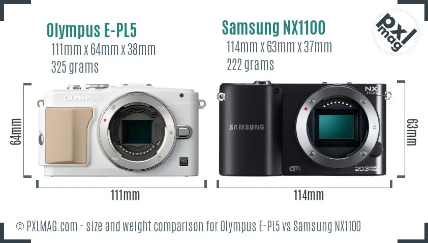 Olympus E-PL5 vs Samsung NX1100 size comparison
