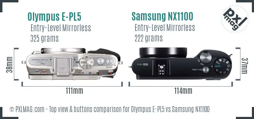 Olympus E-PL5 vs Samsung NX1100 top view buttons comparison
