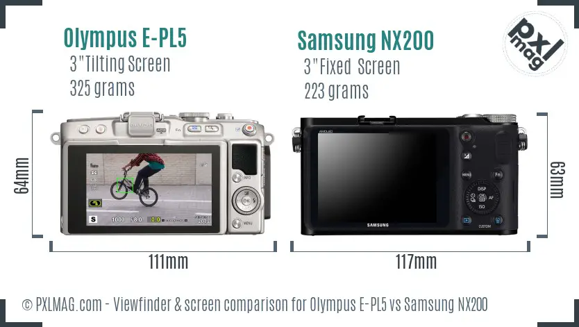 Olympus E-PL5 vs Samsung NX200 Screen and Viewfinder comparison