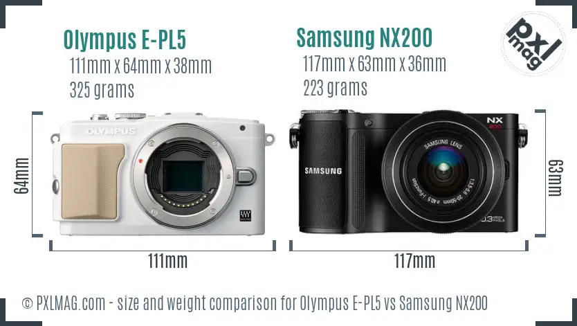 Olympus E-PL5 vs Samsung NX200 size comparison