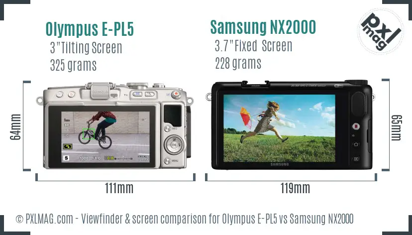 Olympus E-PL5 vs Samsung NX2000 Screen and Viewfinder comparison