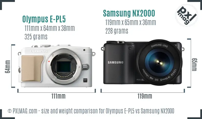 Olympus E-PL5 vs Samsung NX2000 size comparison