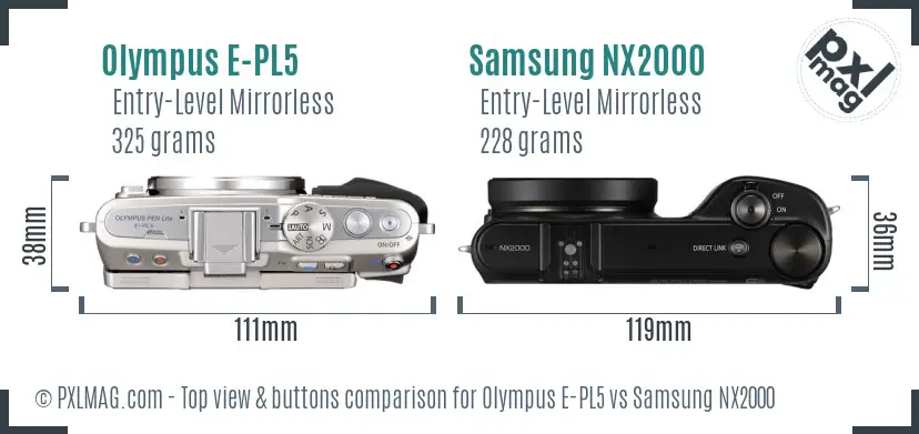 Olympus E-PL5 vs Samsung NX2000 top view buttons comparison
