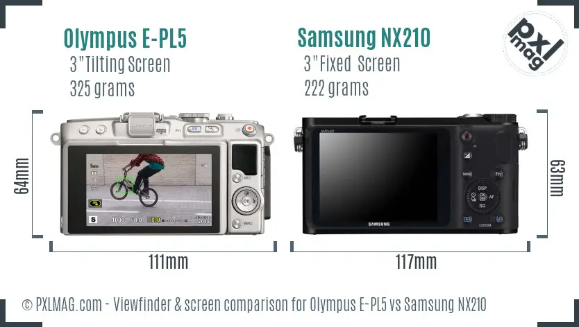 Olympus E-PL5 vs Samsung NX210 Screen and Viewfinder comparison Olympus E-PL5 vs Samsung NX210 Screen and Viewfinder comparison