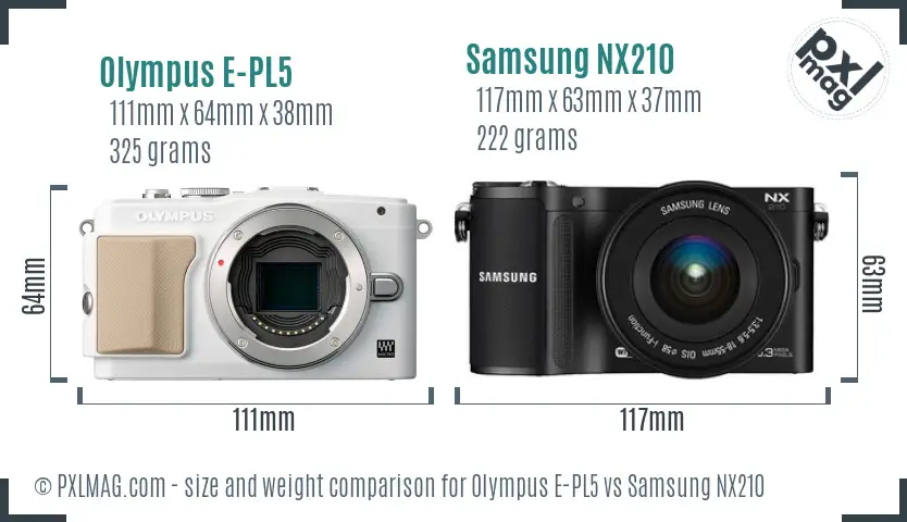 Olympus E-PL5 vs Samsung NX210 size comparison Olympus E-PL5 vs Samsung NX210 size comparison
