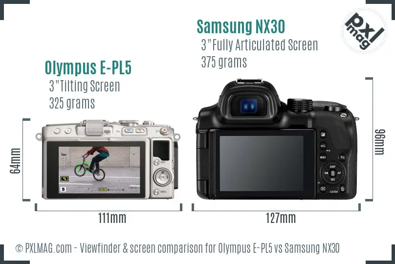 Olympus E-PL5 vs Samsung NX30 Screen and Viewfinder comparison