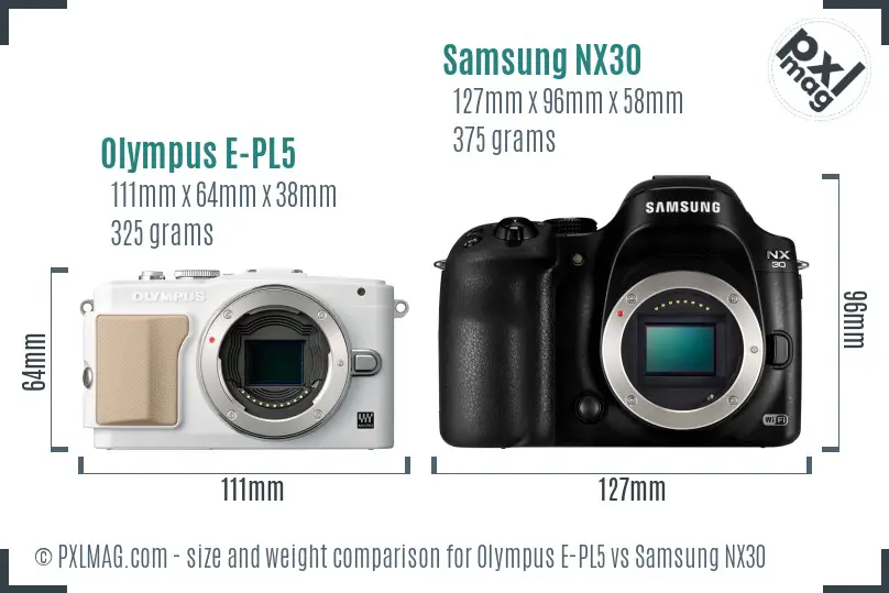 Olympus E-PL5 vs Samsung NX30 size comparison