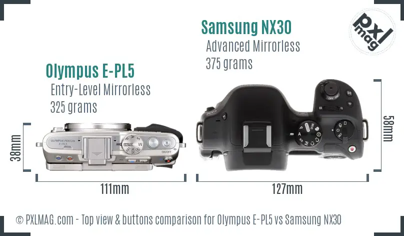 Olympus E-PL5 vs Samsung NX30 top view buttons comparison