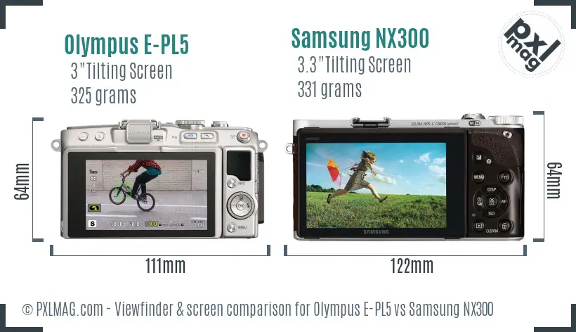 Olympus E-PL5 vs Samsung NX300 Screen and Viewfinder comparison