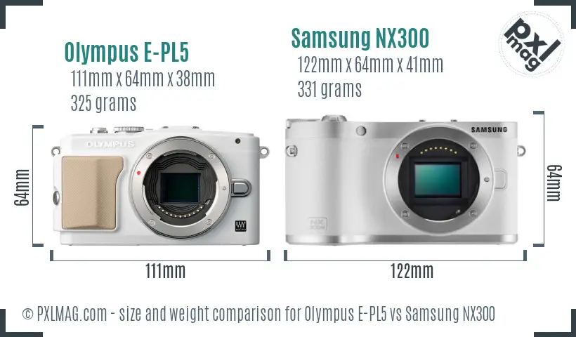 Olympus E-PL5 vs Samsung NX300 size comparison