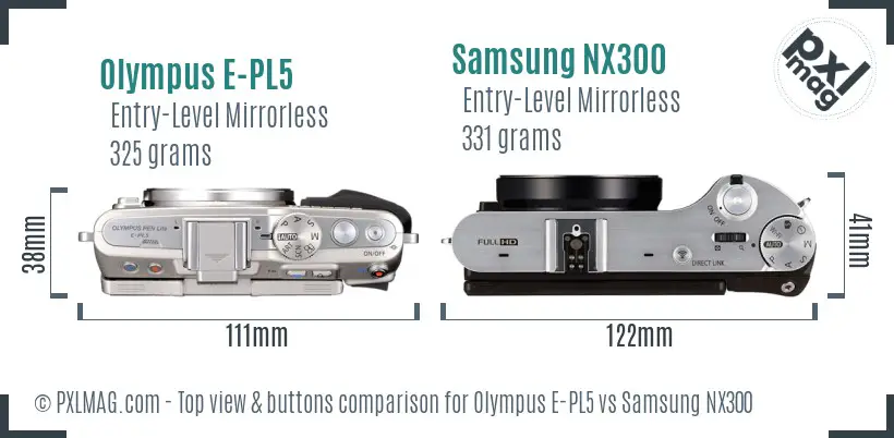 Olympus E-PL5 vs Samsung NX300 top view buttons comparison