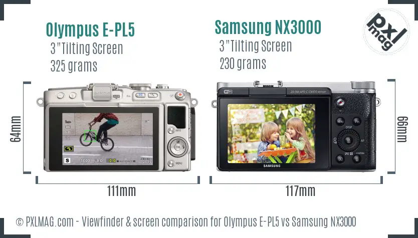 Olympus E-PL5 vs Samsung NX3000 Screen and Viewfinder comparison