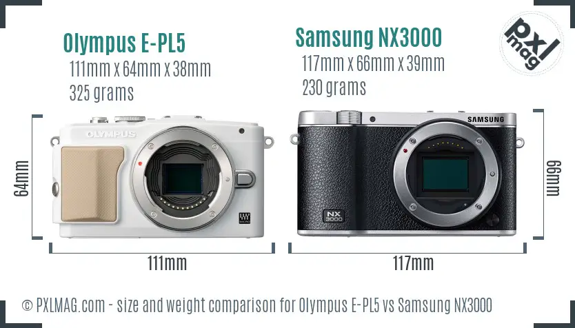 Olympus E-PL5 vs Samsung NX3000 size comparison