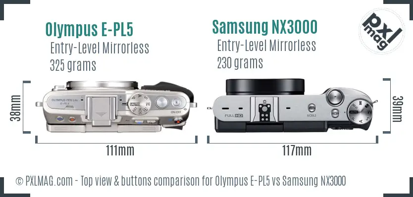 Olympus E-PL5 vs Samsung NX3000 top view buttons comparison