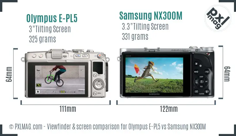 Olympus E-PL5 vs Samsung NX300M Screen and Viewfinder comparison