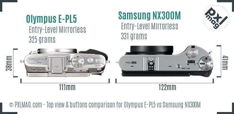 Olympus E-PL5 vs Samsung NX300M top view buttons comparison