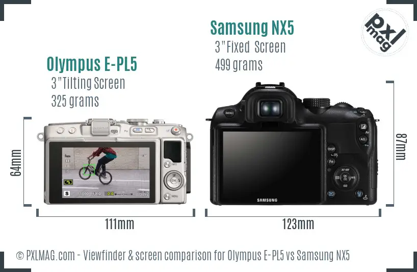 Olympus E-PL5 vs Samsung NX5 Screen and Viewfinder comparison
