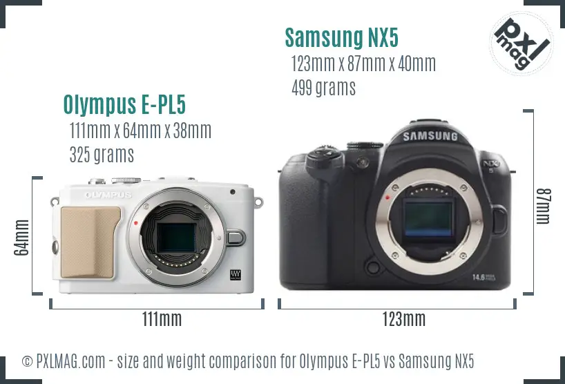 Olympus E-PL5 vs Samsung NX5 size comparison