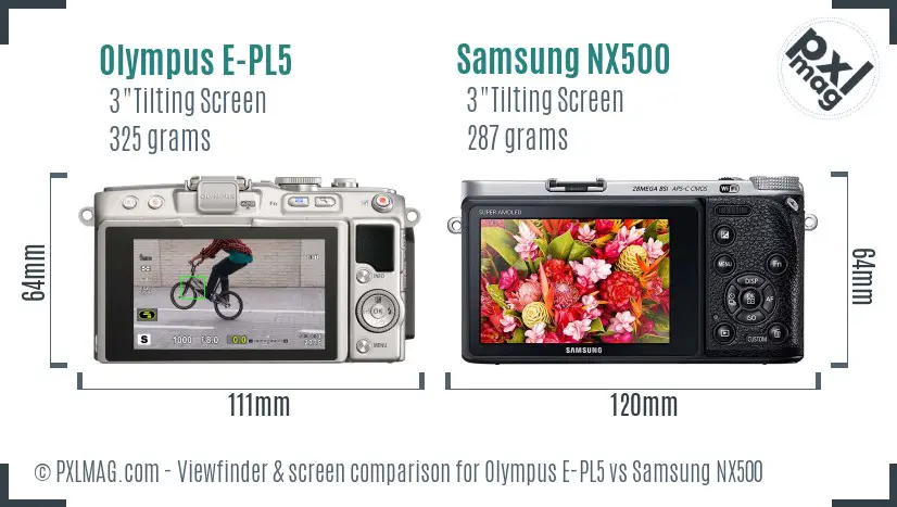 Olympus E-PL5 vs Samsung NX500 Screen and Viewfinder comparison