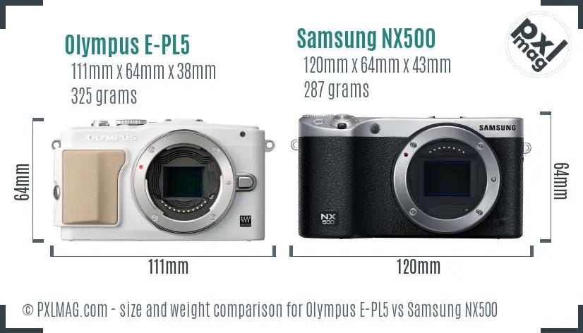 Olympus E-PL5 vs Samsung NX500 size comparison