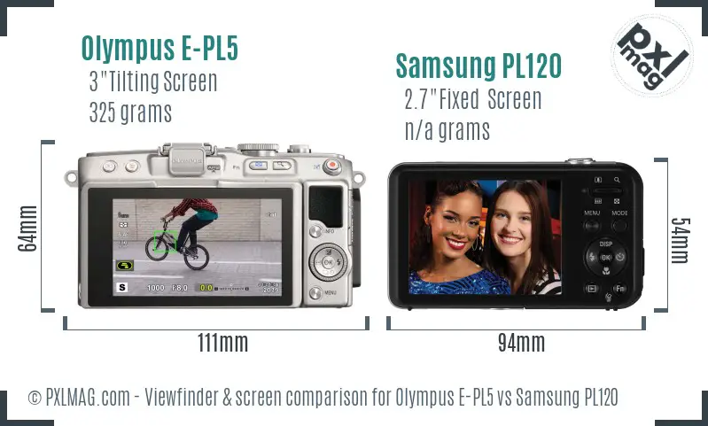 Olympus E-PL5 vs Samsung PL120 Screen and Viewfinder comparison