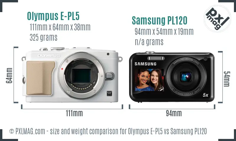 Olympus E-PL5 vs Samsung PL120 size comparison