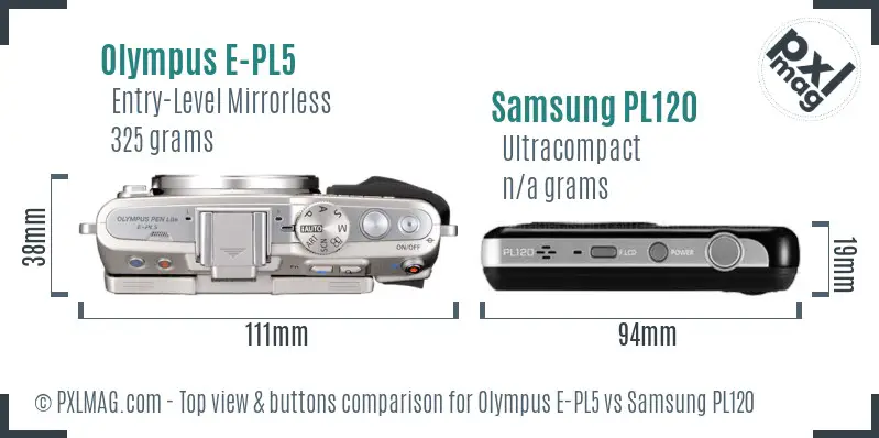 Olympus E-PL5 vs Samsung PL120 top view buttons comparison